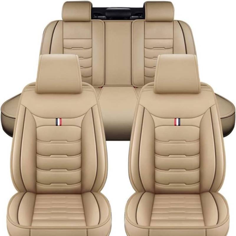 WJWZZGYL Auto Sitzbezüge für BMW 5 Series E60+E61 2003-2010,5 Sitzer Leder Schonbezüge Sitzschoner Vorne Hinten Wasserdicht Sitzauflage Accessories,B/Beige von WJWZZGYL