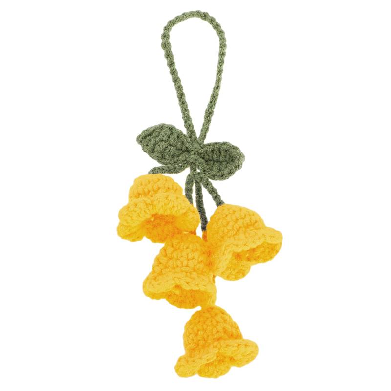 WLLHYF Tulpe Auto Spiegel Hängende Ornament, Handgestrickt Gehäkelt Niedliches Kleines Maiglöckchen Auto-Innendekoration Blume ästhetisches Zubehör (Gelb) von WLLHYF