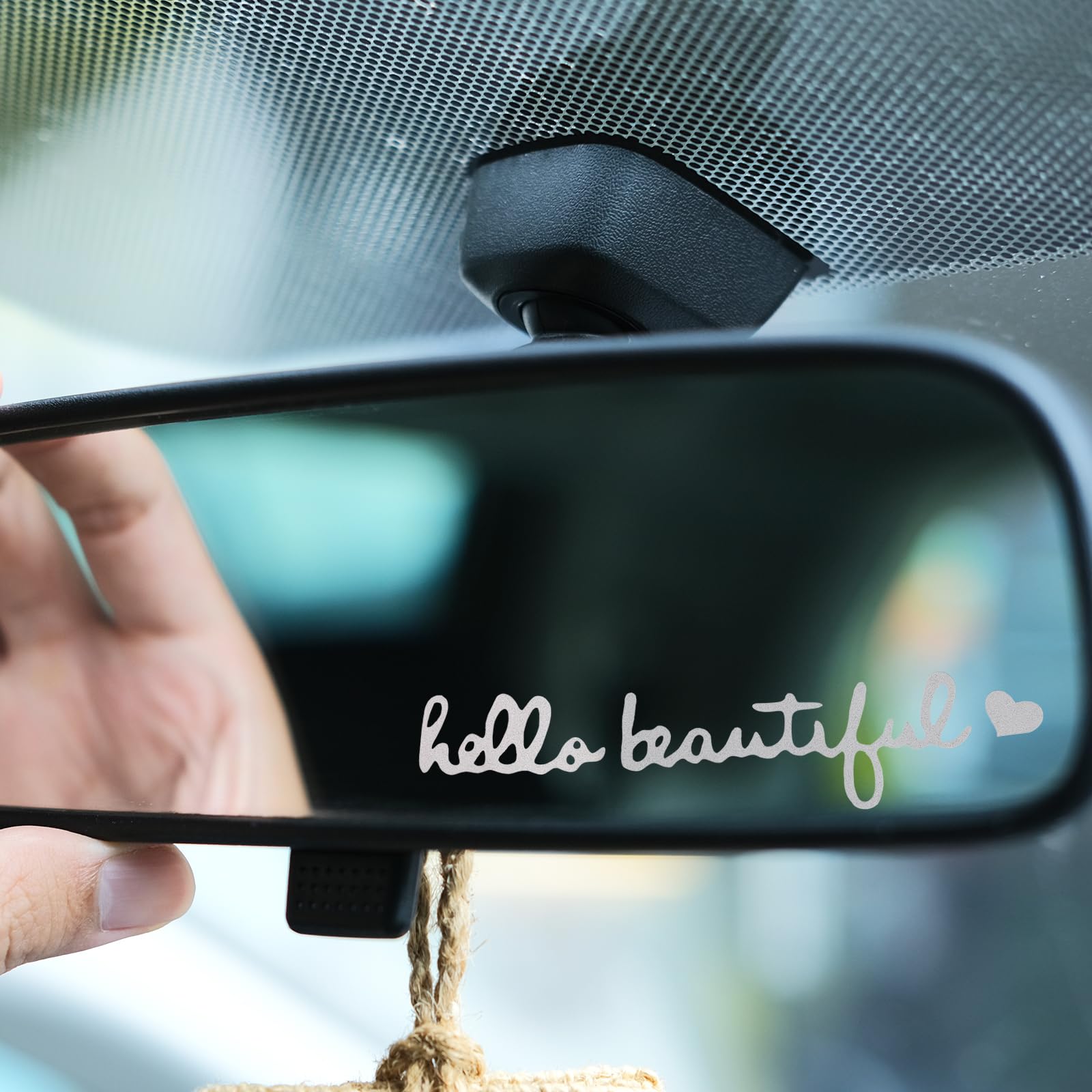 WLLHYF "Hello Beautiful Rückspiegel-Aufkleber, 3 Stück PVC Handgefertigt Kosmetikspiegel Heckscheibenaufkleber Autozubehör Selbstbestätigungsaufkleber für Mädchen und Frauen (Weiß) von WLLHYF