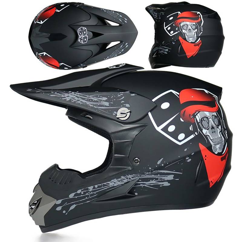Motocross Helm Set Für Kinder Und Erwachsene Mit Brille Handschuhen Und Maske, Vollgesichtshelm Für Offroad Motorrad ATV MTB Jungen Mädchen Herren Damen,Black 2-XXL von WMDMJT