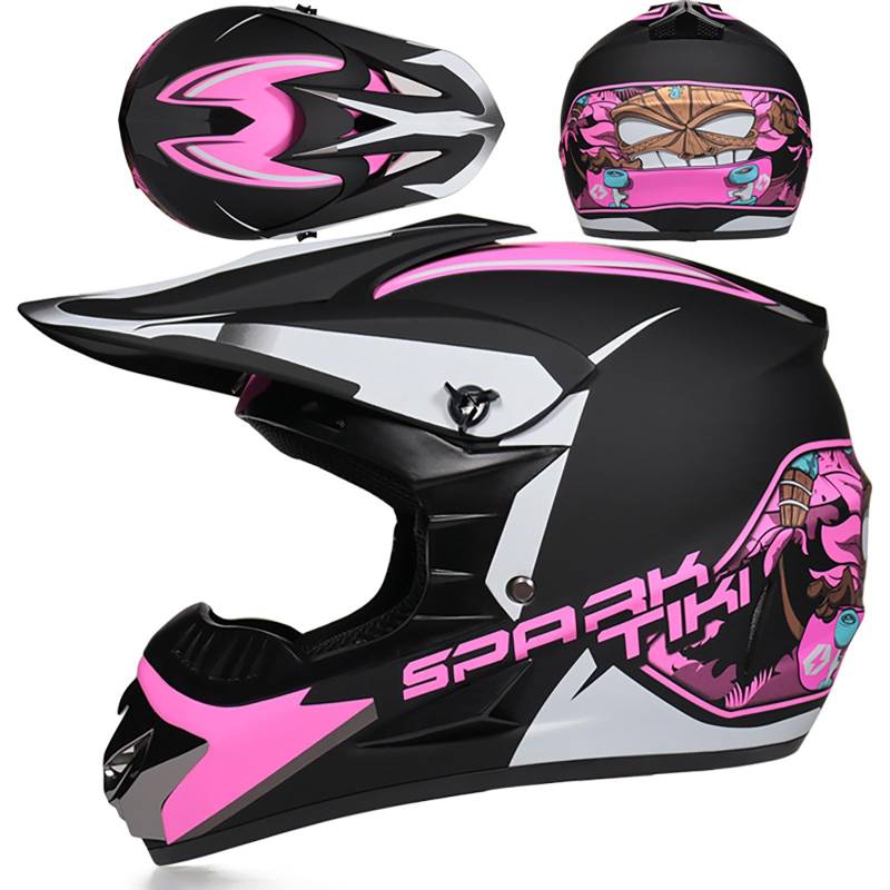 Motocross Helm Set Für Kinder Und Erwachsene Mit Brille Handschuhen Und Maske, Vollgesichtshelm Für Offroad Motorrad ATV MTB Jungen Mädchen Herren Damen,Pink-XXL von WMDMJT