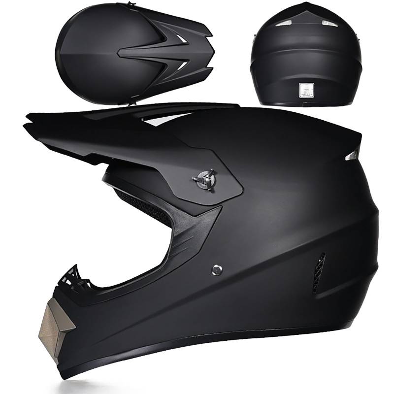 WMDMJT Motocross Helm Vollgesichtshelm Für Erwachsene Jugend Männer Frauen Motorrad MTB Downhill Offroad Mit Schutzbrille Handschuhen Maske Schutz Ausrüstung,Black2-L von WMDMJT