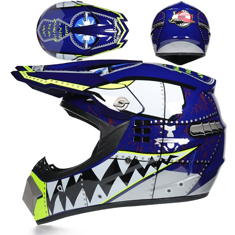 WMDMJT Motocross Helm Vollgesichtshelm Für Erwachsene Jugend Männer Frauen Motorrad MTB Downhill Offroad Mit Schutzbrille Handschuhen Maske Schutz Ausrüstung,Blue2-M von WMDMJT