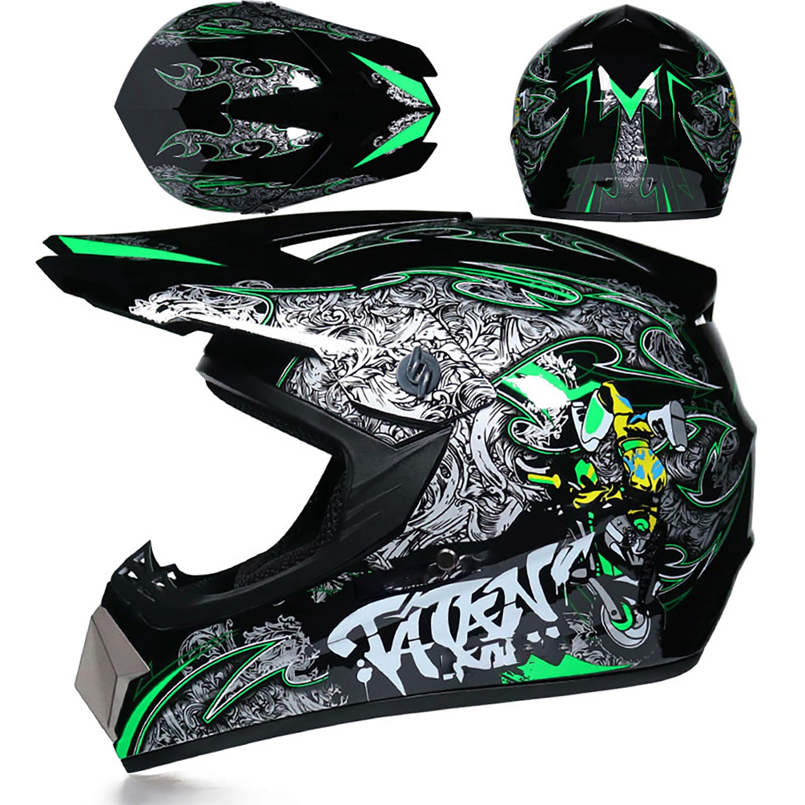WMDMJT Motocross Helm Vollgesichtshelm Für Erwachsene Jugend Männer Frauen Motorrad MTB Downhill Offroad Mit Schutzbrille Handschuhen Maske Schutz Ausrüstung,Green3-L WMDMJT Motocross Helm Vollgesichtshelm Für Erwachsene Jugend Männer Frauen Motorrad MTB Downhill Offroad Mit Schutzbrille Handschuhen Maske Schutz Ausrüstung,Green3-L von WMDMJT