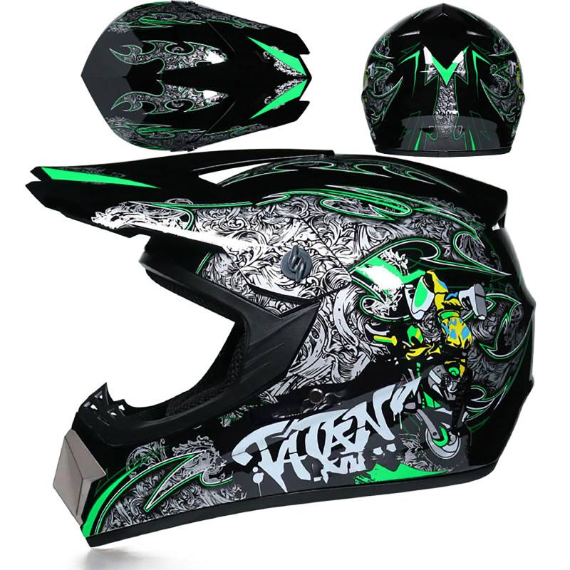 WMDMJT Motocross Helm Vollgesichtshelm Für Erwachsene Jugend Männer Frauen Motorrad MTB Downhill Offroad Mit Schutzbrille Handschuhen Maske Schutz Ausrüstung,Green3-L von WMDMJT