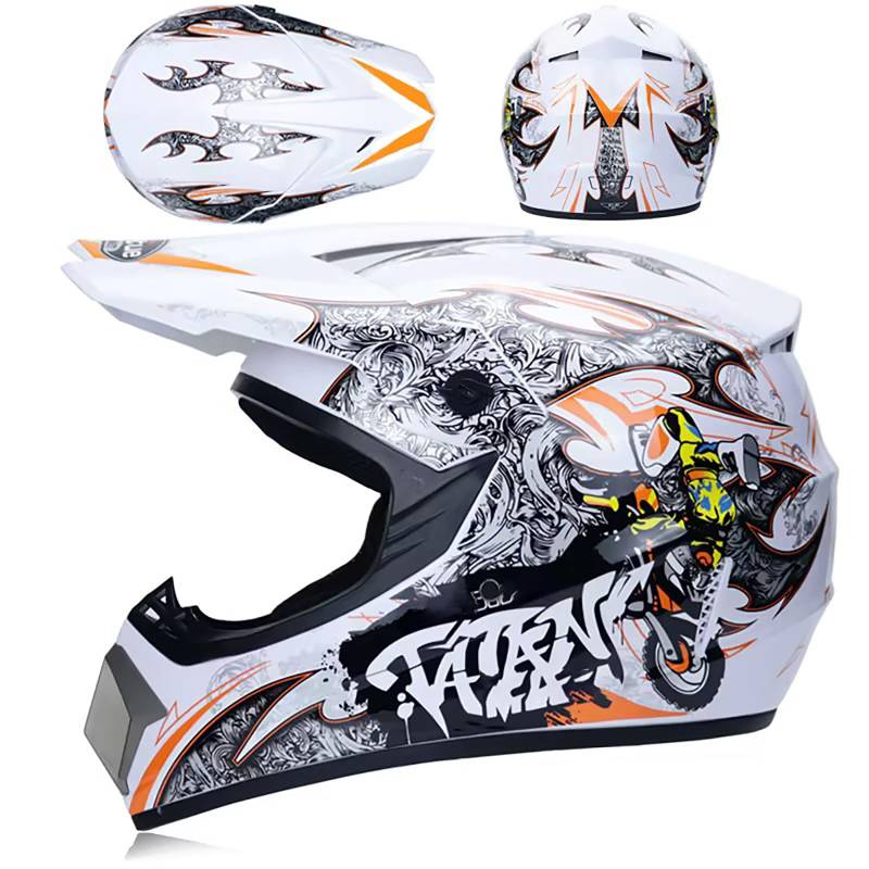 WMDMJT Motocross Helm Vollgesichtshelm Für Erwachsene Jugend Männer Frauen Motorrad MTB Downhill Offroad Mit Schutzbrille Handschuhen Maske Schutz Ausrüstung,White3-S von WMDMJT