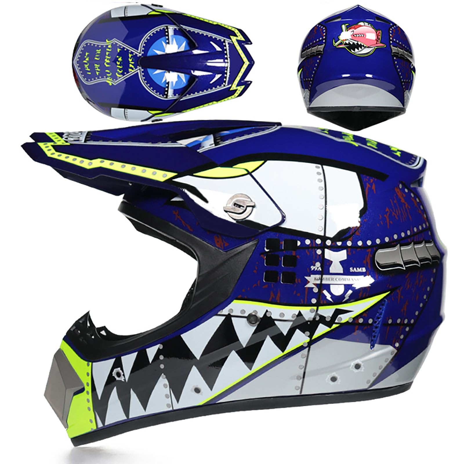 WMDMJT Motocross-Integralhelm Für Jugendliche Und Erwachsene, Unisex Leichter Offroad-Motorradhelm Für Dirt Bike ATV Quad Scooter Und Extremsportarten,Blue2-L WMDMJT Motocross-Integralhelm Für Jugendliche Und Erwachsene, Unisex Leichter Offroad-Motorradhelm Für Dirt Bike ATV Quad Scooter Und Extremsportarten,Blue2-L von WMDMJT