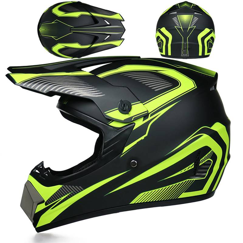 WMDMJT Motocross-Integralhelm Für Jugendliche Und Erwachsene, Unisex Leichter Offroad-Motorradhelm Für Dirt Bike ATV Quad Scooter Und Extremsportarten,Green2-XL von WMDMJT