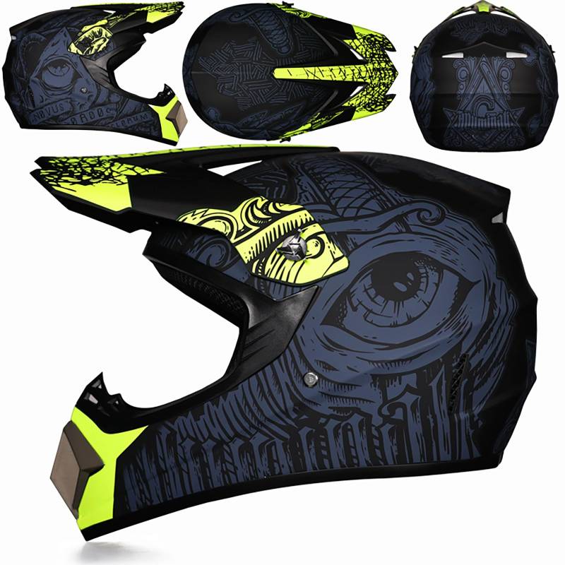 WMDMJT Motocross-Integralhelm Für Jugendliche Und Erwachsene, Unisex Leichter Offroad-Motorradhelm Für Dirt Bike ATV Quad Scooter Und Extremsportarten,Green5-S von WMDMJT