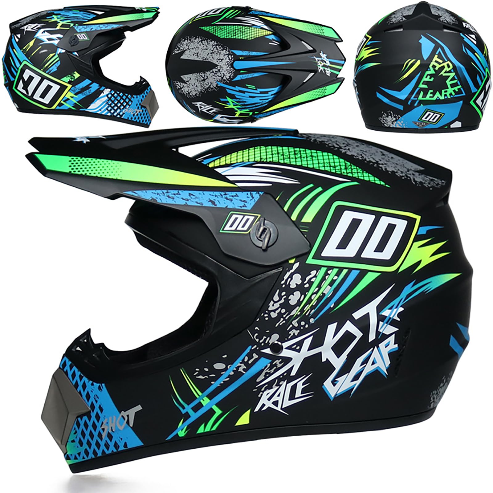 WMDMJT Motocross-Integralhelm Für Jugendliche Und Erwachsene, Unisex Leichter Offroad-Motorradhelm Für Dirt Bike ATV Quad Scooter Und Extremsportarten,Green8-S WMDMJT Motocross-Integralhelm Für Jugendliche Und Erwachsene, Unisex Leichter Offroad-Motorradhelm Für Dirt Bike ATV Quad Scooter Und Extremsportarten,Green8-S von WMDMJT
