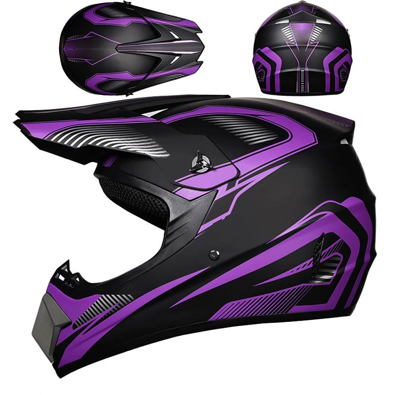 WMDMJT Motocross-Integralhelm Für Jugendliche Und Erwachsene, Unisex Leichter Offroad-Motorradhelm Für Dirt Bike ATV Quad Scooter Und Extremsportarten,Purple-M von WMDMJT