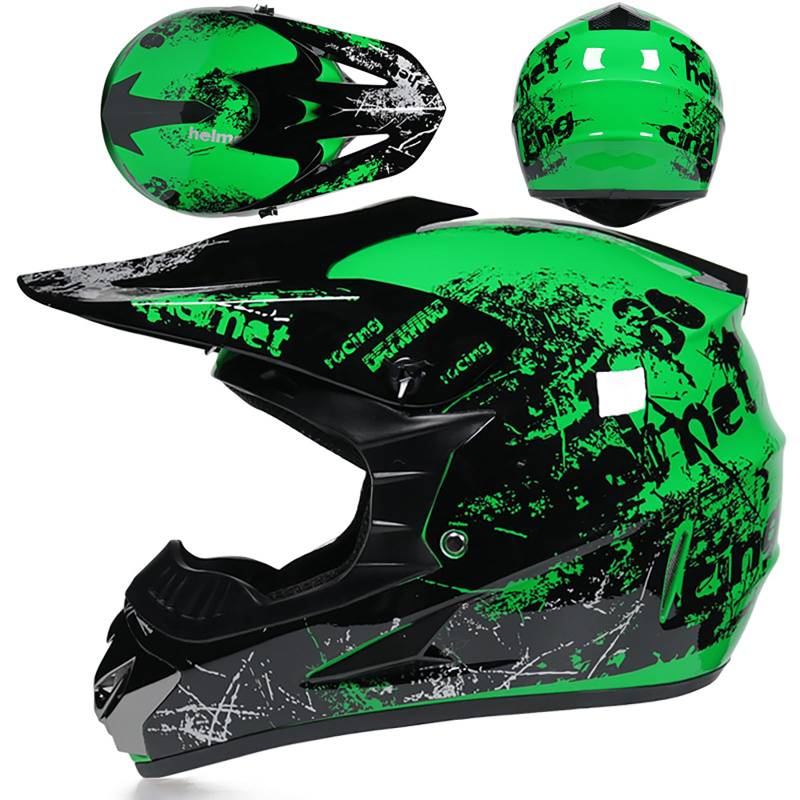 WMDMJT Motocross Vollvisierhelm Für Kinder Und Erwachsene, Leichter ATV Dirtbike Motorradhelm, Offroad Sturzhelm Für Downhill Enduro Rennen MTB Roller Quad,Green1-S von WMDMJT