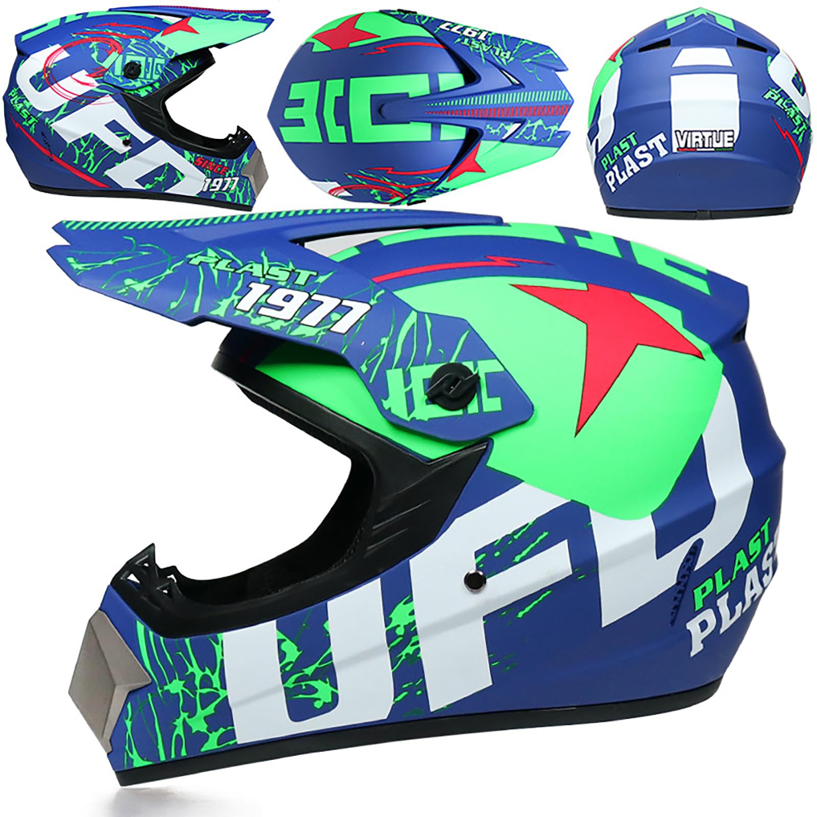 WMDMJT Motocross Vollvisierhelm Für Kinder Und Erwachsene, Leichter ATV Dirtbike Motorradhelm, Offroad Sturzhelm Für Downhill Enduro Rennen MTB Roller Quad,Green2-M WMDMJT Motocross Vollvisierhelm Für Kinder Und Erwachsene, Leichter ATV Dirtbike Motorradhelm, Offroad Sturzhelm Für Downhill Enduro Rennen MTB Roller Quad,Green2-M von WMDMJT