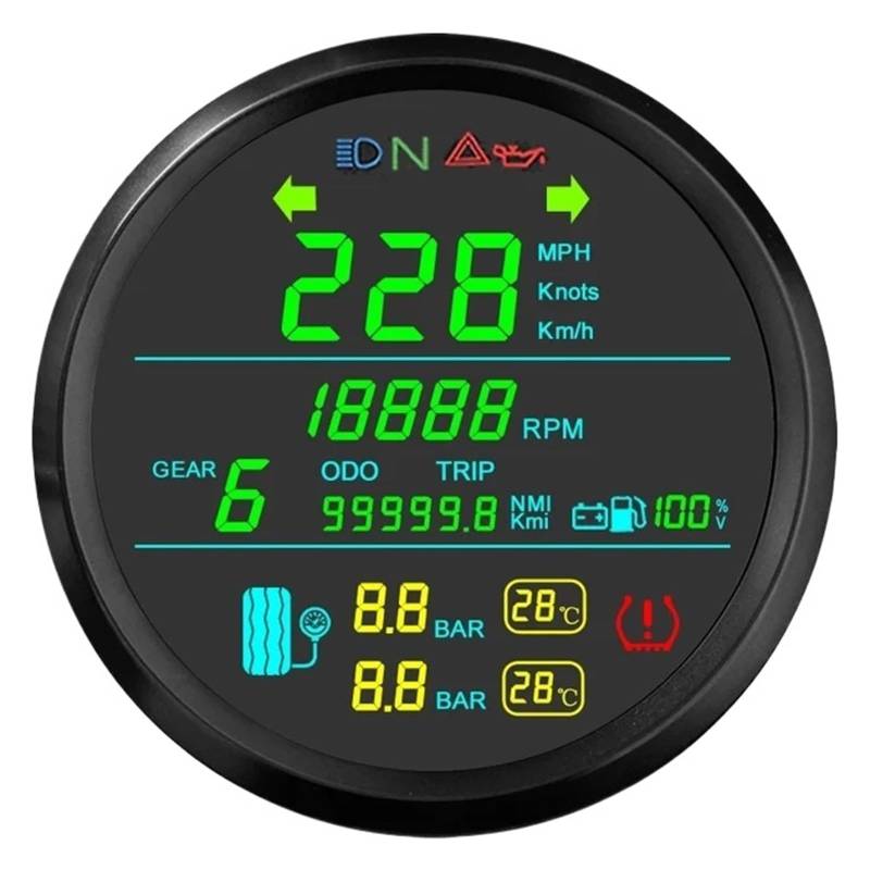 Motorrad Tachometer 85 Mm Motorrad-GPS-Tachometer, Drehzahlmesser Und Kraftstoffanzeige, 0–99999 Km/h, Kilometerzähler, 2-in-1-Motorrad-Reifendruckmesser Mit Alarm von WMGYESNXL