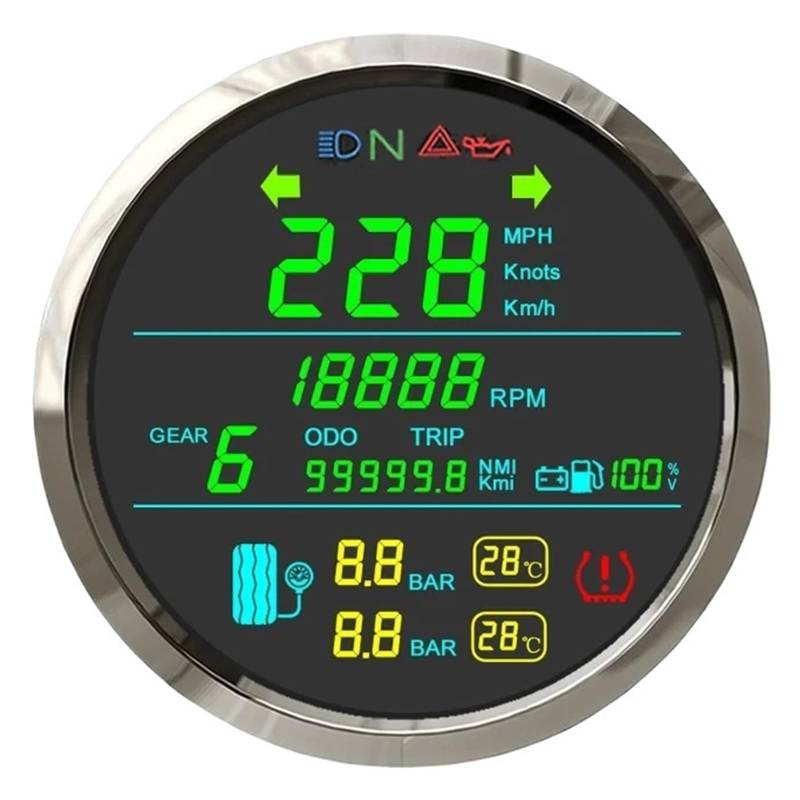 Motorrad Tachometer 85 Mm Motorrad-GPS-Tachometer, Drehzahlmesser Und Kraftstoffanzeige, 0–99999 Km/h, Kilometerzähler, 2-in-1-Motorrad-Reifendruckmesser Mit Alarm von WMGYESNXL