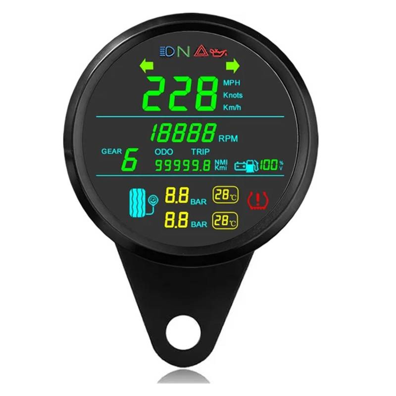 Motorrad Tachometer 85 Mm Motorrad-GPS-Tachometer, Drehzahlmesser Und Kraftstoffanzeige, 0–99999 Km/h, Kilometerzähler, 2-in-1-Motorrad-Reifendruckmesser Mit Alarm von WMGYESNXL
