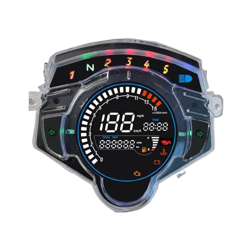 Motorrad Tachometer Armaturenbrett-Tachometer, Digitales Messgerät Mit Uhr, Digitaler Kilometerzähler, Drehzahlmesser Für Ya&maha LC135 V2 V3 V4 V5 V6 V7 von WMGYESNXL