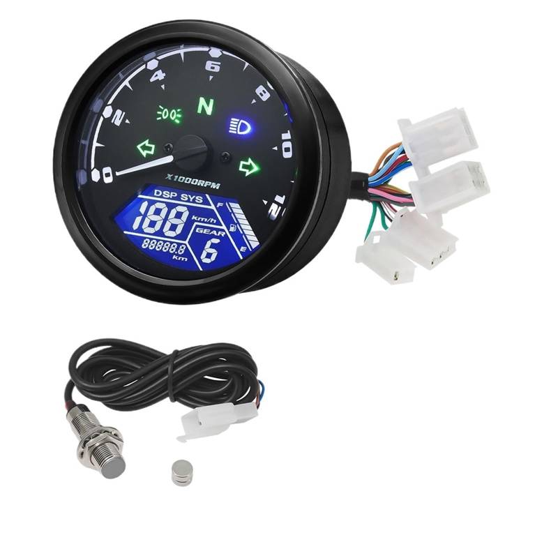 Motorrad Tachometer Motorrad-Geschwindigkeitsmesser, 12000 U/min, Universelles Digitales Instrumentenbrett, Drehzahlmesser, Anzeige, Nachtsicht-Zifferblatt, Digital von WMGYESNXL