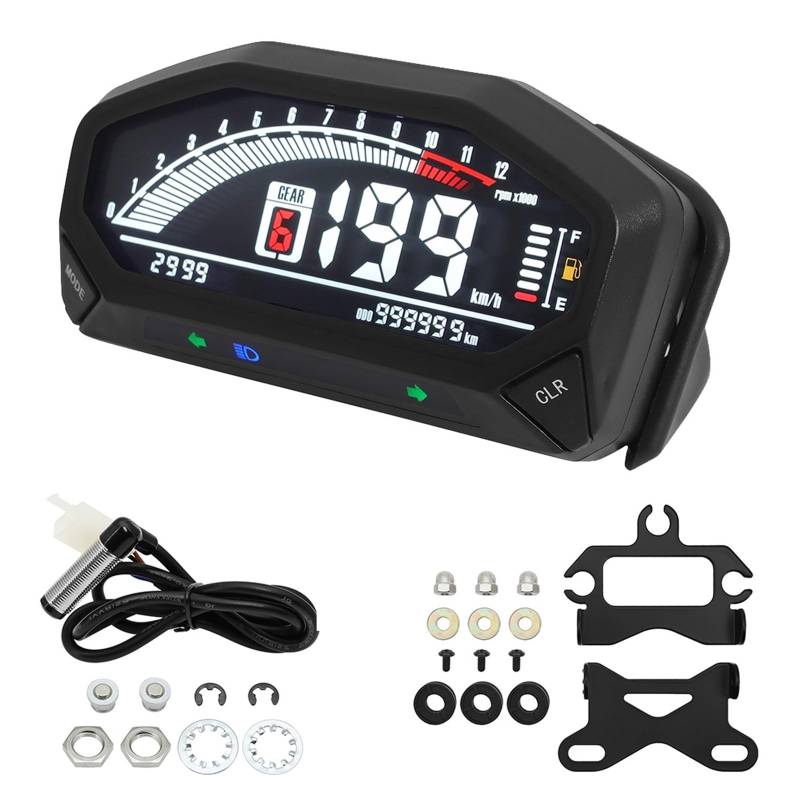 Motorrad Tachometer Tachometer, Wasserdichter Kilometerzähler, Drehzahlmesser, Digitales Anzeigeinstrument Für Motorräder, 1,2,4 Zylinder, YG150-23 Kilometerzähler von WMGYESNXL