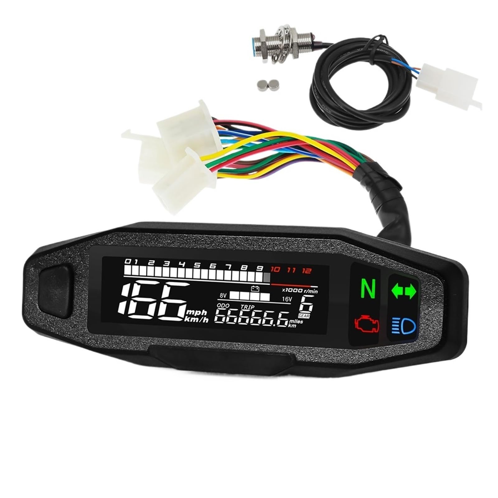 Motorrad Tachometer Tachometer + Sensor Motorrad-Geschwindigkeitsmesser, Digital-Armaturenbrett, 12000 U/min, Messgerät, Drehzahlmesser, Motor-Kilometerzähler Motorrad Tachometer Tachometer + Sensor Motorrad-Geschwindigkeitsmesser, Digital-Armaturenbrett, 12000 U/min, Messgerät, Drehzahlmesser, Motor-Kilometerzähler von WMGYESNXL