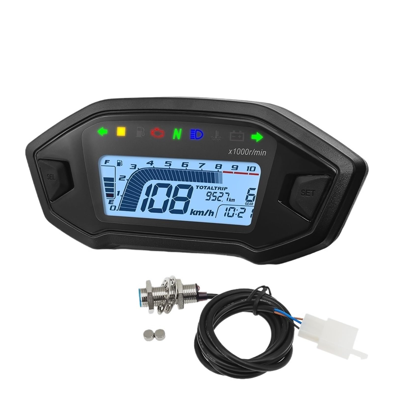 Motorrad Tachometer Universal Für 1,2,4 Zylinder 10000RPM Motorrad Display -Computer-geschwindigkeitsmesser-grüne Tachometer Mit Digital Sensor Dashboard Gauge Motorrad Tachometer Universal Für 1,2,4 Zylinder 10000RPM Motorrad Display -Computer-geschwindigkeitsmesser-grüne Tachometer Mit Digital Sensor Dashboard Gauge von WMGYESNXL