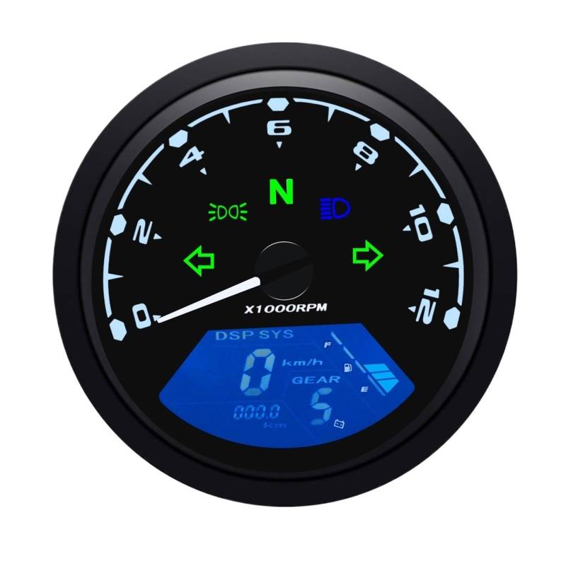 Motorrad Tachometer Universal Motorrad 12000RMP -Computer-geschwindigkeitsmesser-grüne Tachometer 1-4 Zylinder Motorrad Gauge Motorrad Digital Dash Motorrad von WMGYESNXL