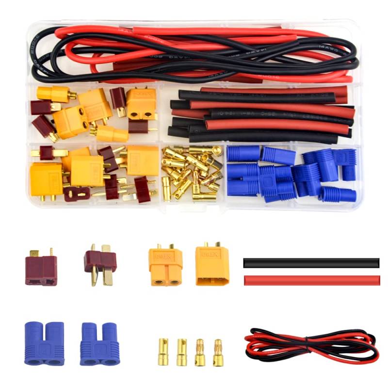 WMYCONGCONG 62-teiliger T-Stecker EC3 XT60-Adapterstecker mit Silikondraht und Schrumpfschlauch als Ersatz für RC ESC Lipo-Batteriemotor von WMYCONGCONG