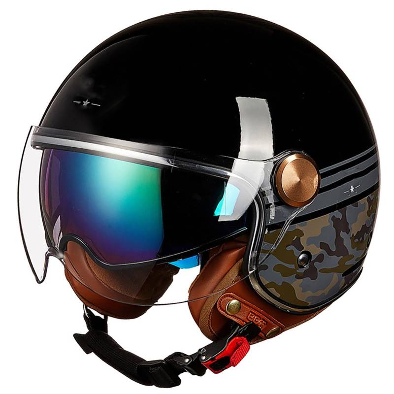 3/4 Vintage Helm Motorrad Jethelm Mit Doppelvisier Roller Pilotenhelm Unisex Ece Zertifiziert G,XL von WMYZJST