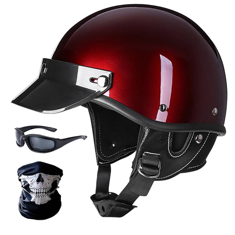 Deutscher Retro-Motorrad-Halbhelm, Herren- Und Damen-Retro-Motorrad-Halbhelm, Abnehmbarer Nackenschutz, Ece-Zertifiziert P,M von WMYZJST