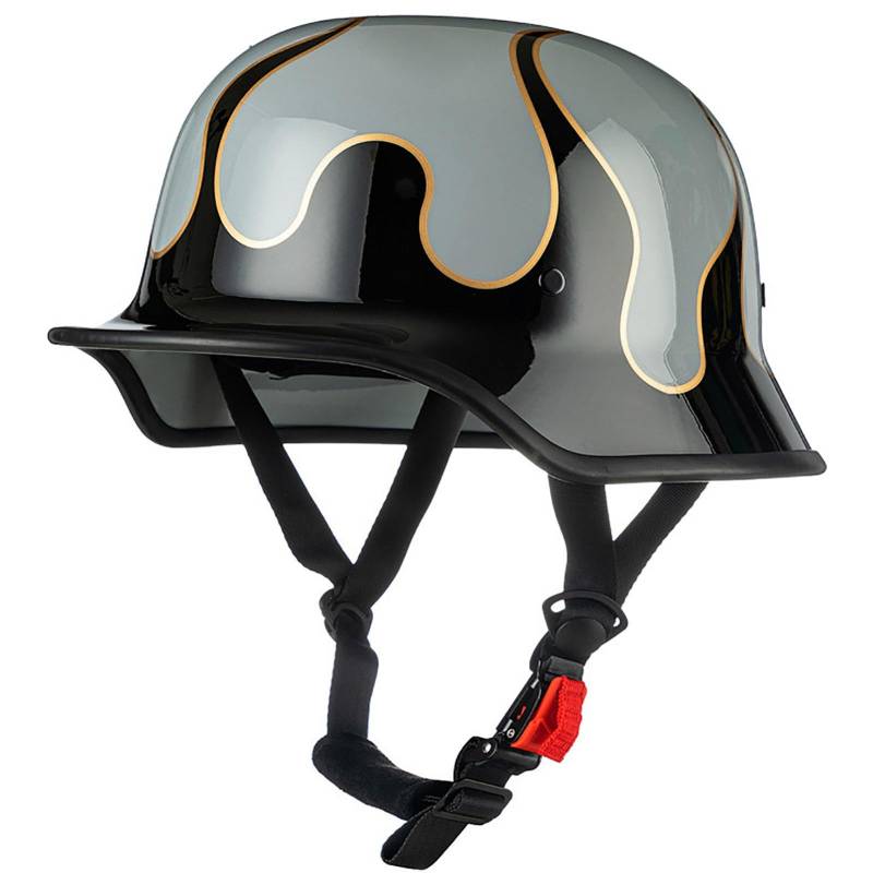Deutscher Retro-Motorrad-Halbhelm, Offener Cruiser-Scooter-Street-Jet-Helm, Ece-Zertifiziert, Geeignet FüR Cruiser-LeichtmotorräDer FüR MäNner Und Frauen B,XL von WMYZJST