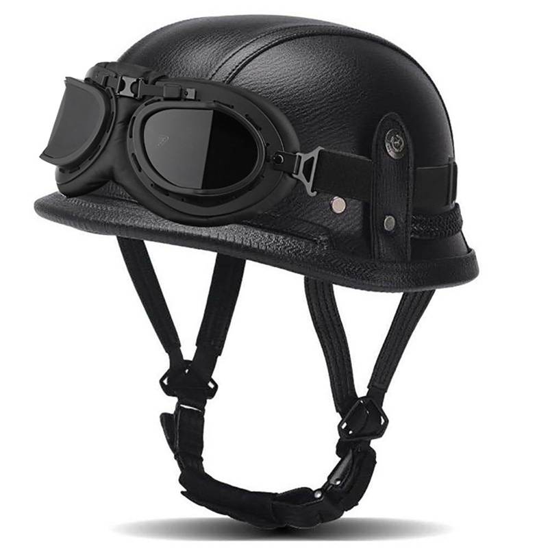 Deutscher Retro-Motorrad-Halbhelm Mit Schnellverschluss Und Schutzbrille, Ece-Zertifiziert, Retro-Jethelm FüR Erwachsene I,M von WMYZJST