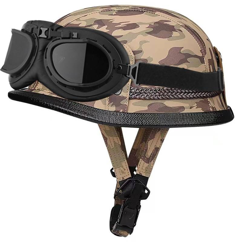 Deutscher Retro-Motorrad-Halbhelm Mit Schnellverschluss Und Schutzbrille, Ece-Zertifiziert, Retro-Jethelm FüR Erwachsene J,XL von WMYZJST