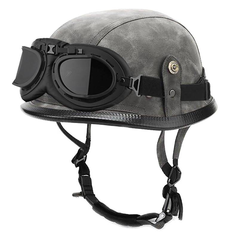Deutscher Retro-Motorrad-Halbhelm Mit Schnellverschluss Und Schutzbrille, Ece-Zertifiziert, Retro-Jethelm FüR Erwachsene M,L von WMYZJST