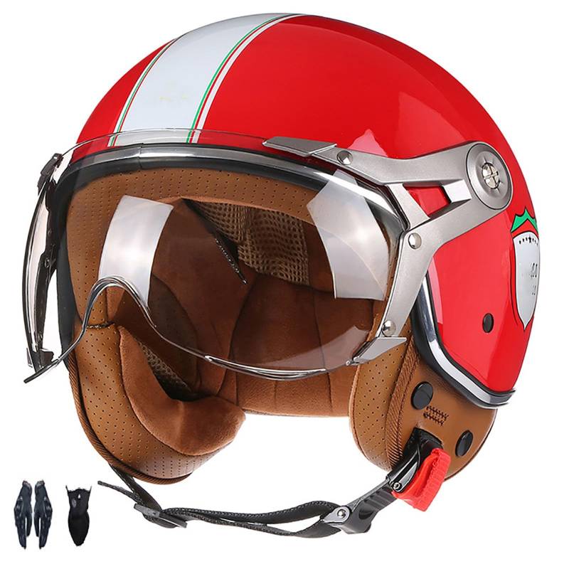 Deutscher Retro-Motorradhelm 3/4 Retro-Motorradhelm Retro-Stil Altmodischer Roller-Jethelm Ece-Zertifiziert MäNner Und Frauen A,L von WMYZJST