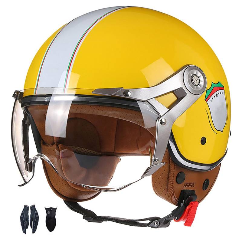 Deutscher Retro-Motorradhelm 3/4 Retro-Motorradhelm Retro-Stil Altmodischer Roller-Jethelm Ece-Zertifiziert MäNner Und Frauen E,M von WMYZJST