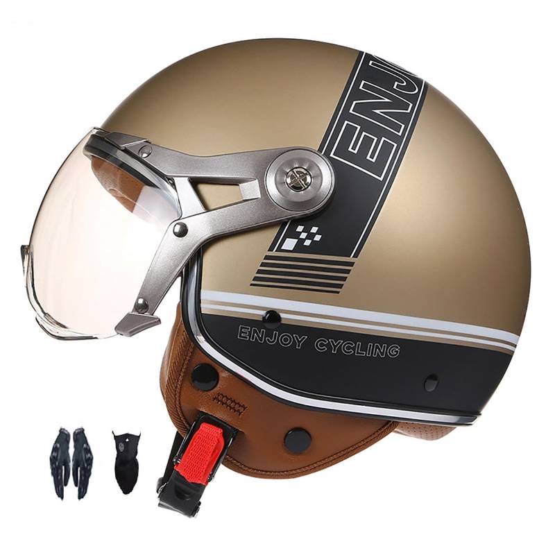 Deutscher Retro-Motorradhelm 3/4 Retro-Motorradhelm Retro-Stil Altmodischer Roller-Jethelm Ece-Zertifiziert MäNner Und Frauen F,XL von WMYZJST