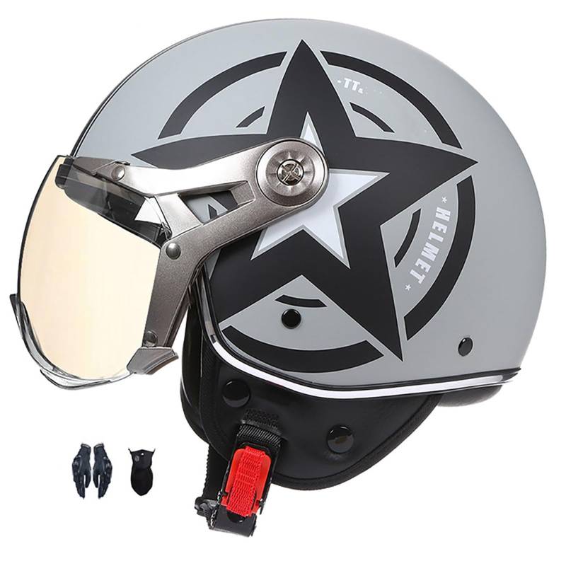 Deutscher Retro-Motorradhelm 3/4 Retro-Motorradhelm Retro-Stil Altmodischer Roller-Jethelm Ece-Zertifiziert MäNner Und Frauen G,XL von WMYZJST