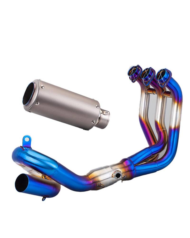 Motorrad Auspuff Für MT-09 Vorderer Abschnitt SC Rundes Titanlegierungs-Titanfarbe-Heckabschnitt-Auspuffrohr Motorrad Auspuffrohr(Stainless Steel blueing Set) von WNCXSA
