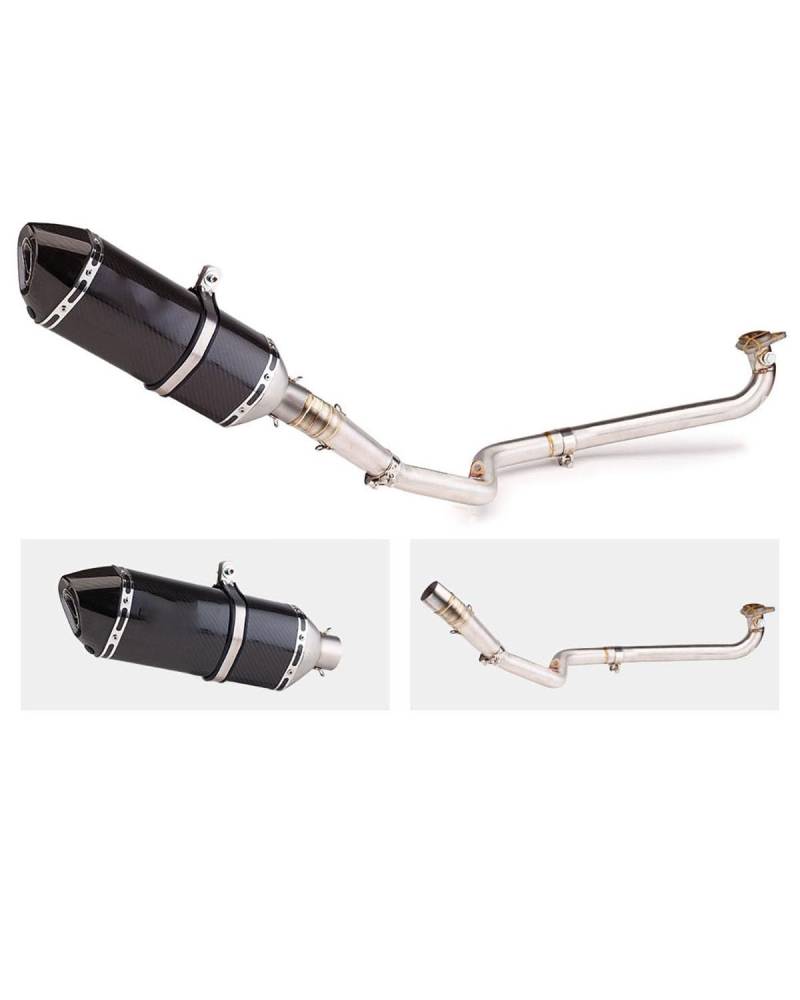 Motorrad Auspuff Für NC750X Für NC700S 2012-2020 Modifiziertes Vorderes Auspuffrohr Große Sechseck-Endrohr-Modifikation Motorrad Auspuffrohr(Front Section Set+Full Carbon) von WNCXSA