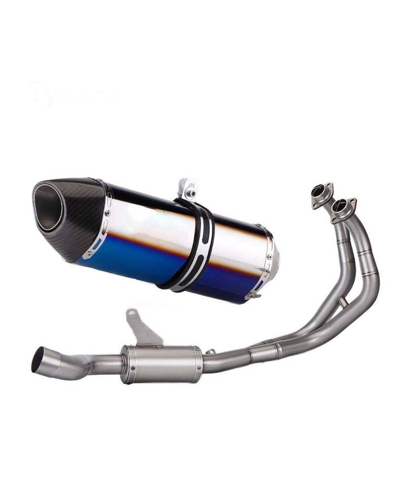 Motorrad Auspuff Für YZF-R7 2021-2025 Edelstahl-Vorderteil R77 Carbonfaser-Heckteil Motorrad Auspuffrohr(Front Section+Blue) von WNCXSA
