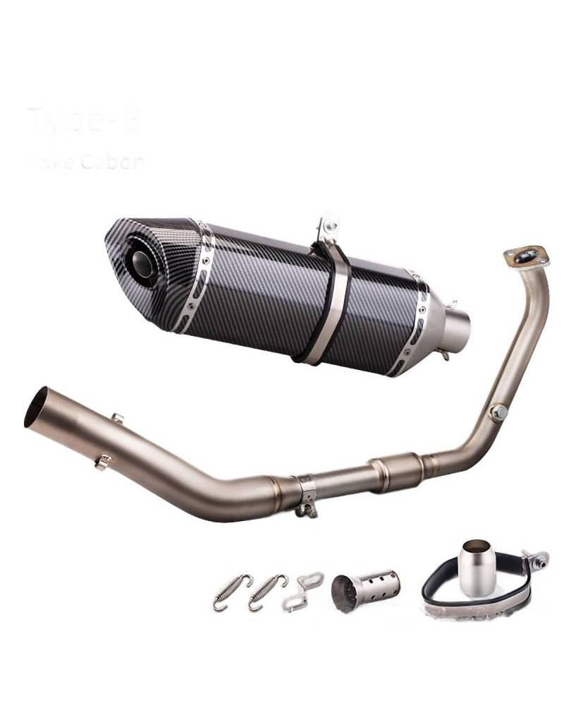 Motorrad Auspuff Für Yamaha Für MT-15 Für YZF-R15 Version 3.0 4.0 Vorderteil Aus Titanlegierung 470 Rundheck Großes Sechseck-Heckteil Motorrad Auspuffrohr(Full Imitation Carbon Fiber Set) von WNCXSA