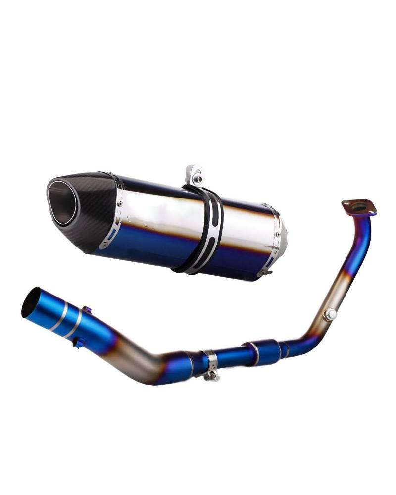 Motorrad Auspuff Für Yamaha Für MT-15 Für YZF-R15 Version 3.0 4.0 Vorderteil Aus Titanlegierung R77 Heckteil Aus Kohlefaser Motorrad Auspuffrohr(Blued Front Section+blued) von WNCXSA