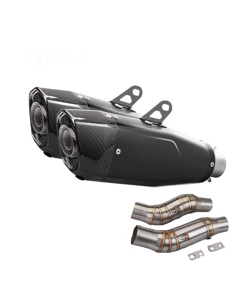 Motorrad Auspuff Für Z1000 2010-2024 Edelstahl Mittleren Abschnitt K195 Carbon Faser Heck Abschnitt Motorrad Auspuffrohr(Black Two Sets) von WNCXSA