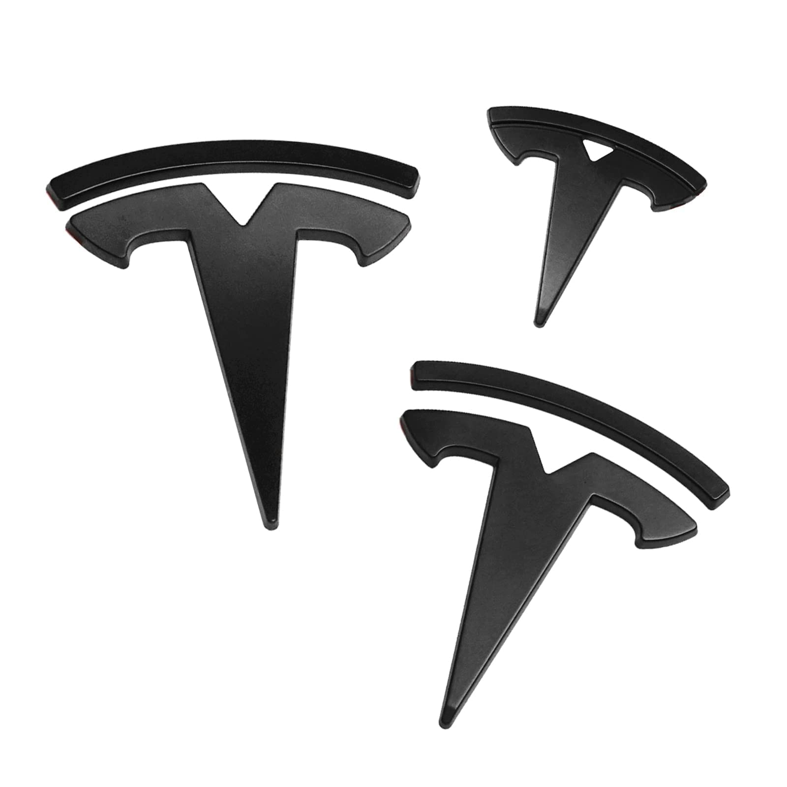 Emblem Logo für Tesla Schwarz Matt Set 3 Stück Vorne/Hinten/Lenkrad Zubehör,Model 3 von WOAFEY