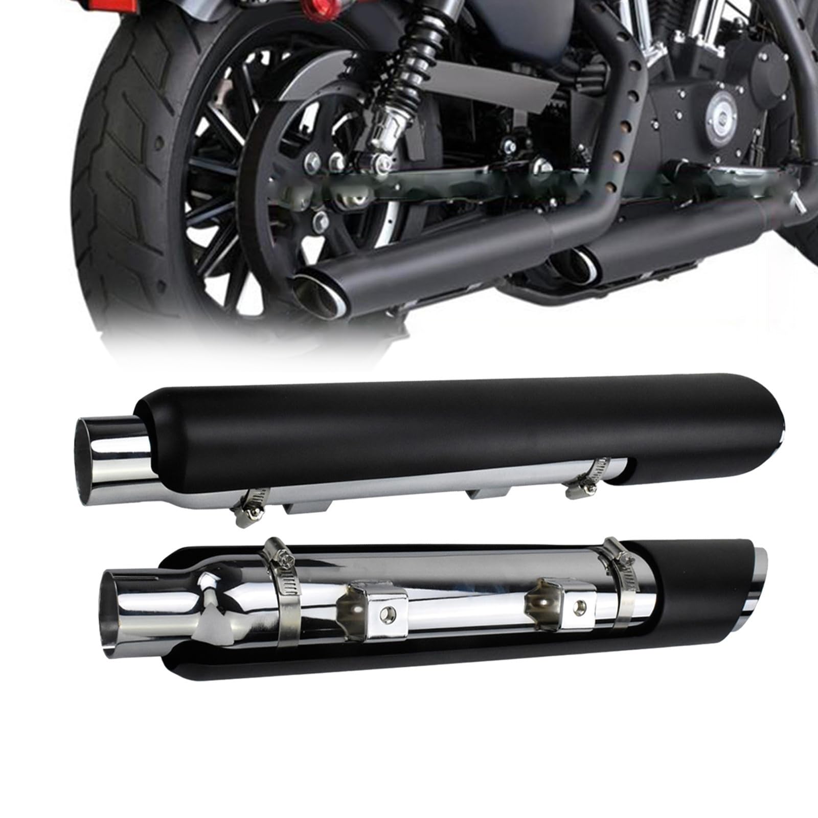 Auspuff Motorrad Für Harley Sportster XL Superlow Iron Forty-Eight 883 2014 2015 2016 2017 2018 2019 2020 Auspuff Schalldämpfer Shortshots Auspuffrohre Schwarz/Chrom (Color : Schwarz) von WOBBLO