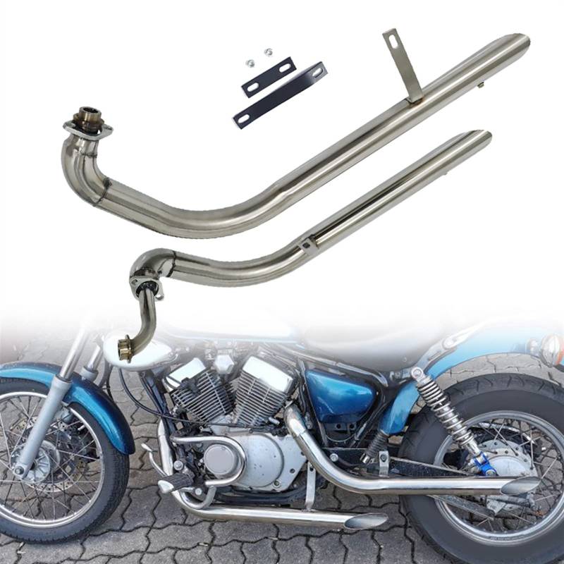 Auspuff Motorrad Für Y&amaha Virago 125 V Star XV 250 XV 125 Slash Cut Auspuffrohr Mit Schalldämpfer Auspuffanlage Schalldämpfer Chrom Schwarz (Color : Chrome) von WOBBLO