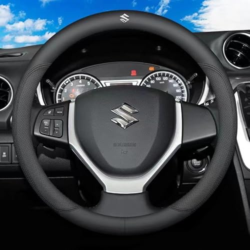 Auto Lenkradabdeckung Für Suzuki Jimny 2021 2022 2023, Schoner Lenkräder Mikrofaser Microfiber Langlebiger Leder Rutsch Innenraum Mode,Black von WOBBLO