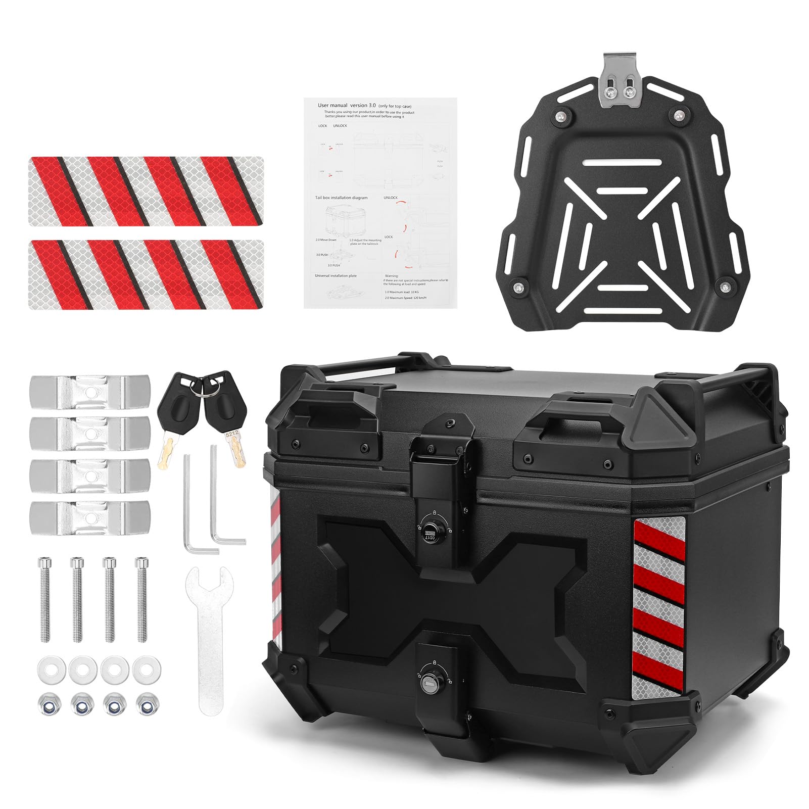 WODHMIEY Motorrad Top Case 45L Wasserdicht Schlagfest Staubdicht ABS-Heckkoffer Mit Schnellentriegelung Robustem Griff Reflektorstreifen Gepolstertem Innenfutter Universal Einsetzbar Motorrad-Koffer WODHMIEY Motorrad Top Case 45L Wasserdicht Schlagfest Staubdicht ABS-Heckkoffer Mit Schnellentriegelung Robustem Griff Reflektorstreifen Gepolstertem Innenfutter Universal Einsetzbar Motorrad-Koffer von WODHMIEY