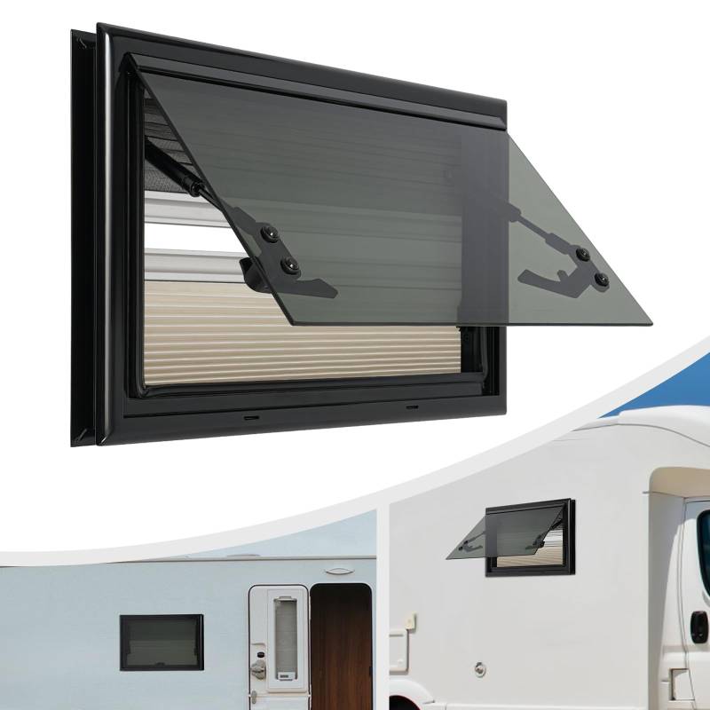 WOLEGM 500x300mm RV-Fenster, RV-Ausstellfenster, RV-Wohnmobilfenster RV Externes Push Fenster für Wohnwagen Van Camper Rechteckig Wohnmobilfenster 85° Verdunklung und Insektenschutz von WOLEGM