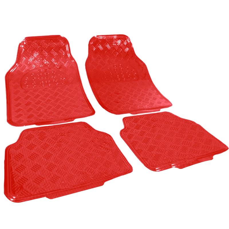 WOLTU Universale Autofußmatten, Automatte passend für Fast alle Autos, 4 teilige Fußmatten Komplettset Riffelblech, zuschneidbare Schmutzfangmatte Rot 7103 von WOLTU